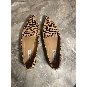Steve Madden Women's Feather Leopard Print Pointed Toe Cow Hair Loafers 6.5